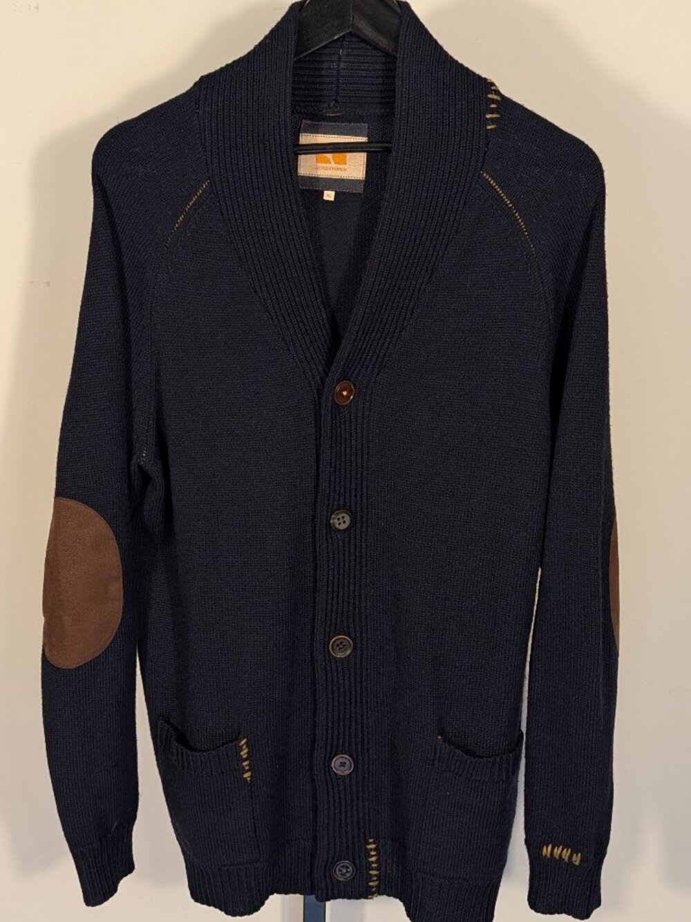 BOSS Orange Artisanal Knit Cardigan | Wool Blend | Navy | Oversized XL